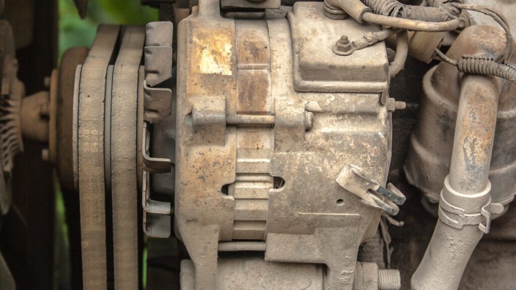 Versleten dynamo met multiriem bij dynamo en startmotor Zwanenburg inspectie.